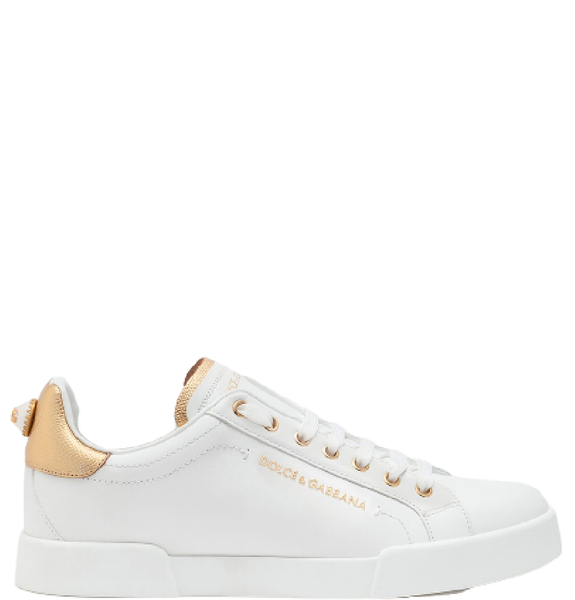  Giày Nữ Dolce & Gabbana Calfskin Nappa Portofino Sneakers With Lettering 'White Beige' 