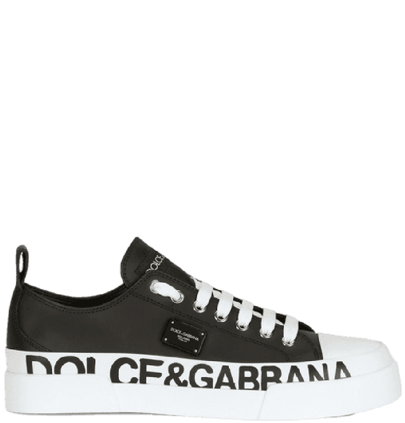  Giày Nữ Dolce & Gabbana Calfskin Portofino Light Sneakers With Logo Detailed Plate Logo Print 'Black White' 