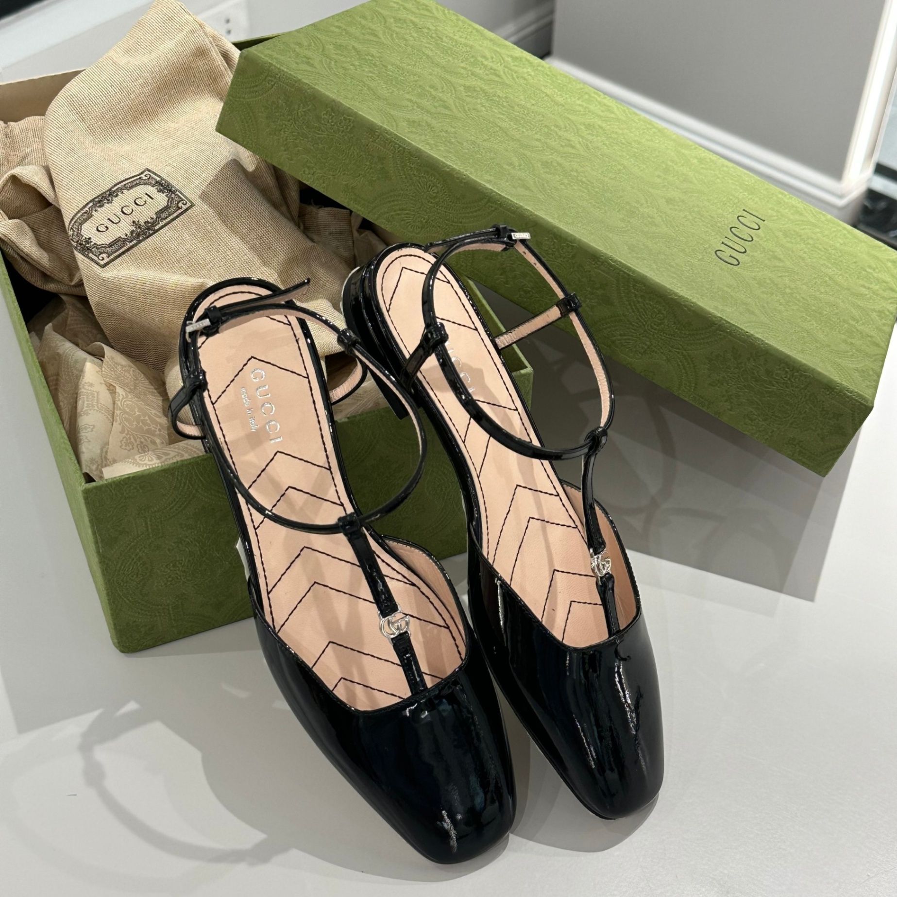  Giày Nữ Gucci Ballet Flat With Double G Logo 'Black' 