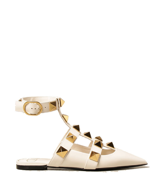  Giày Nữ Valentino Roman Stud Ballerina 'White Gold' 