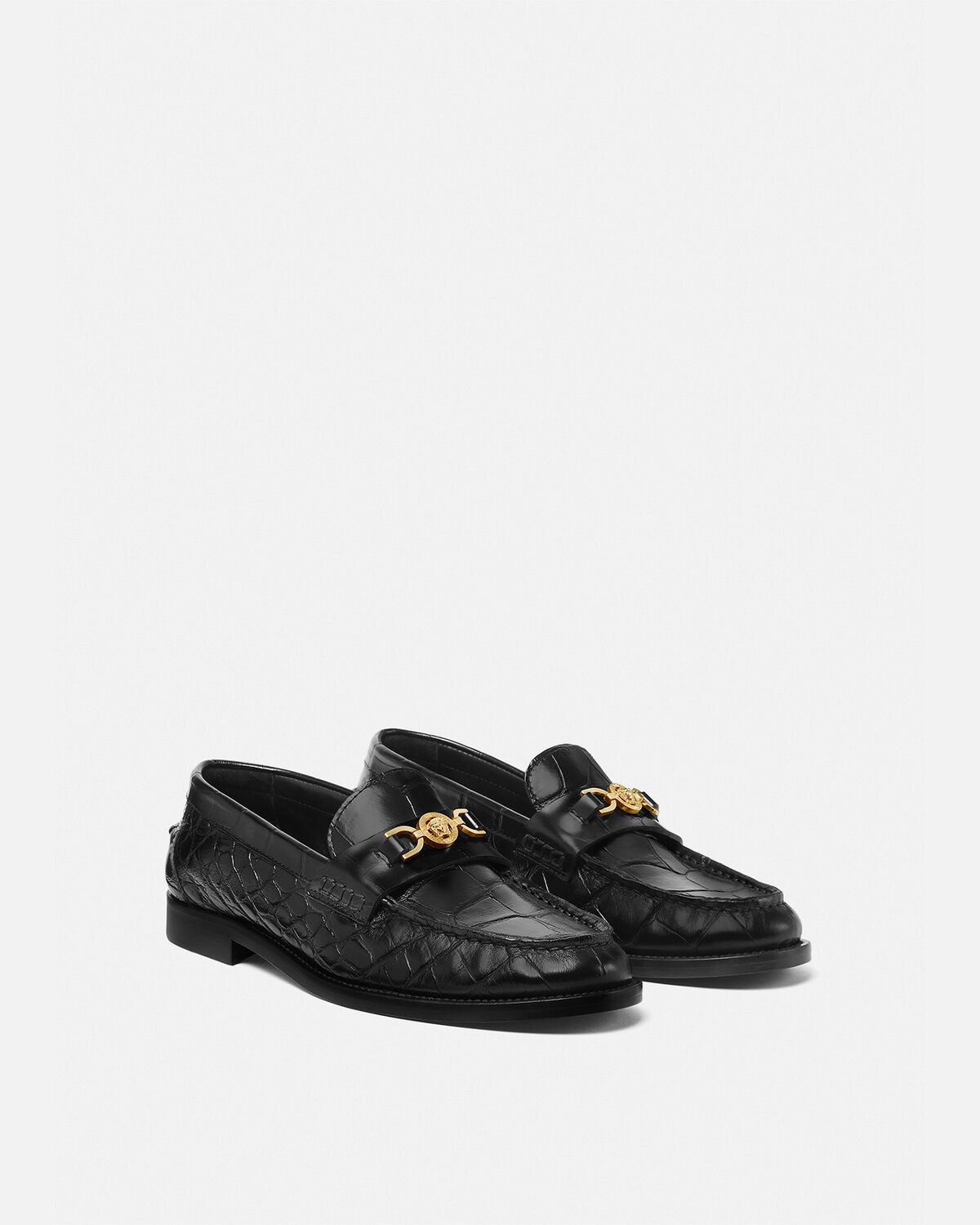  Giày Nữ Versace Croc-effect Medusa '95 Loafers 'Black' 