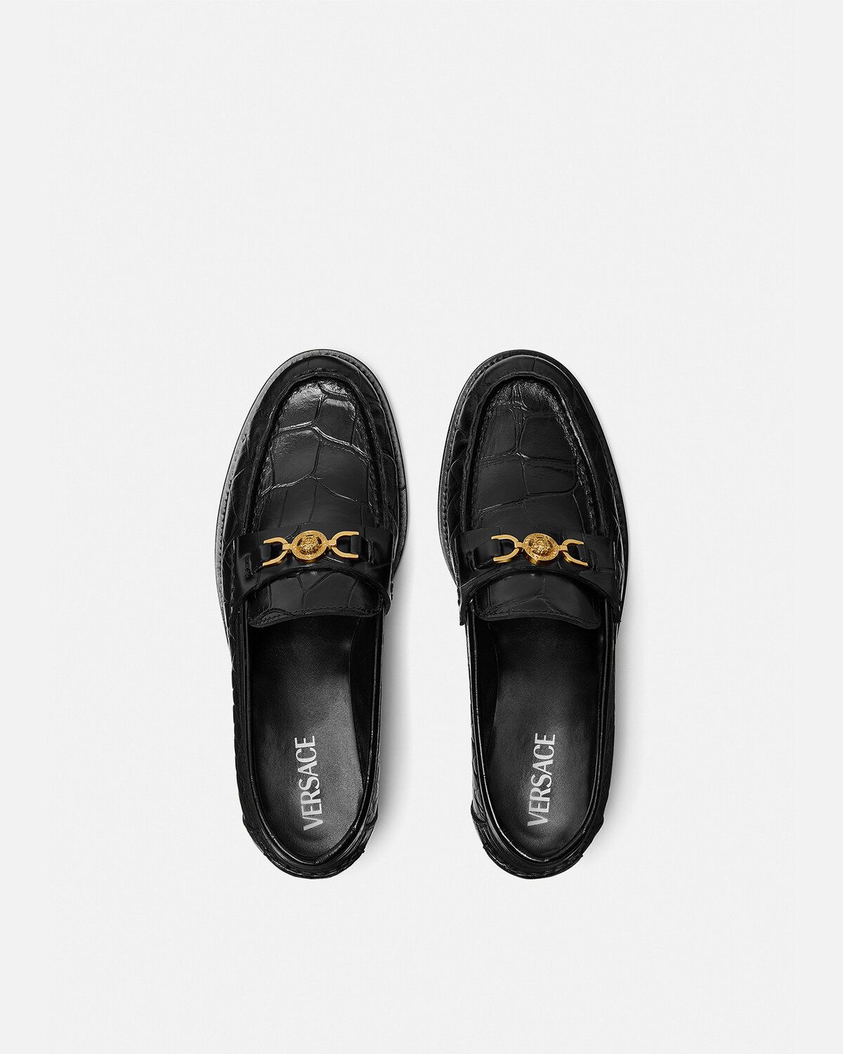  Giày Nữ Versace Croc-effect Medusa '95 Loafers 'Black' 