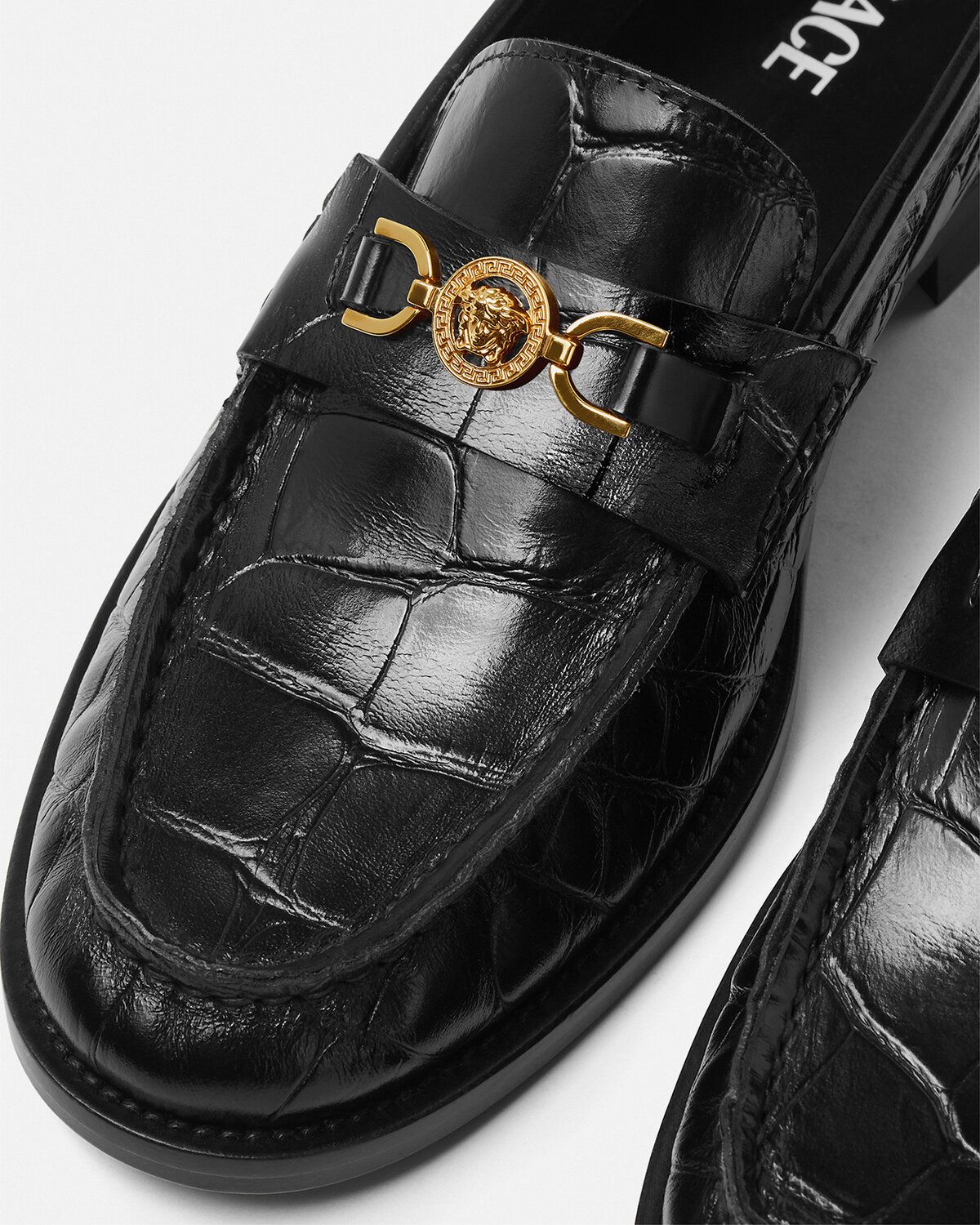  Giày Nữ Versace Croc-effect Medusa '95 Loafers 'Black' 