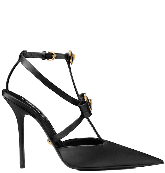 Giày Nữ Versace Gianni Ribbon Cage Satin Pumps 'Black' 