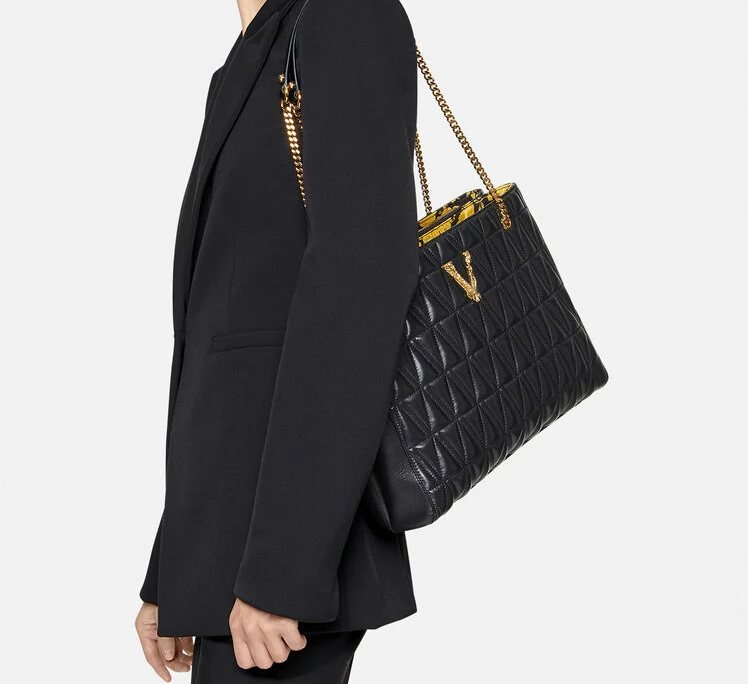 Túi Nữ Versace Virtus Quilted Leather Lagre Tote 'Black' 