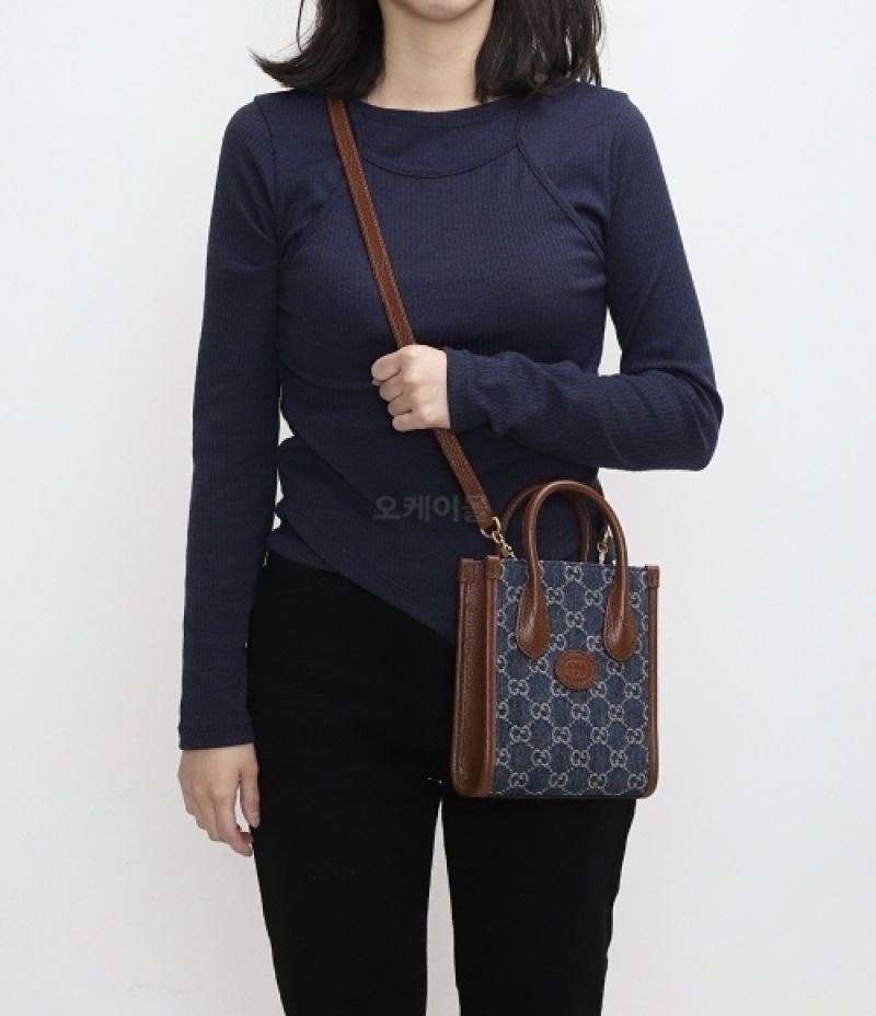  Túi Nữ Gucci Mini Tote Bag With Interlocking G 'Blue Ivory' 