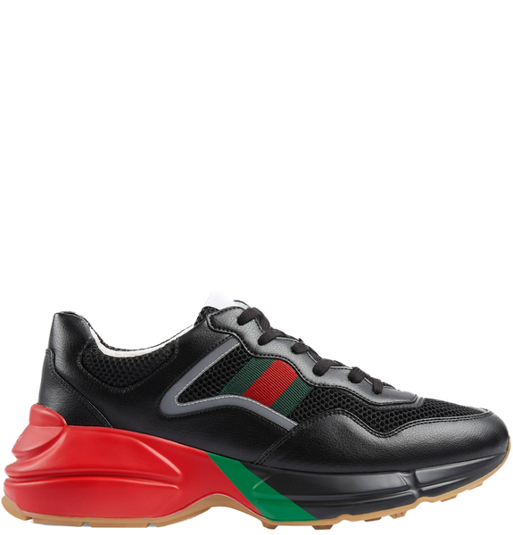  Giày Nam Gucci Rhyton Sneaker Leather Effect Fabric 'Black' 