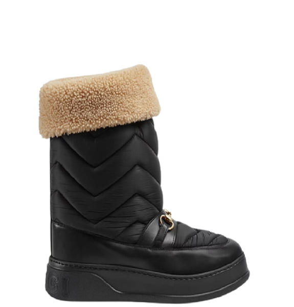  Giày Nam Gucci Chevron Boot With Horsebit Quilted 'Black' 