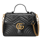  Túi Gucci Black Leather GG Marmont Small Top Handle Bag 