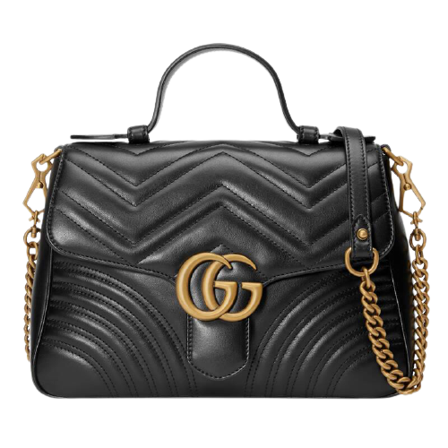  Túi Gucci Black Leather GG Marmont Small Top Handle Bag 
