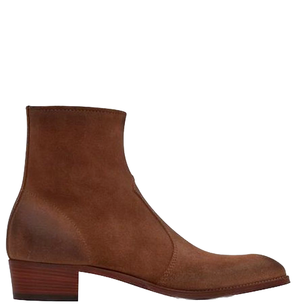  Giày Nam Saint Laurent Wyatt Zipped Boots 'Vintage Brown' 
