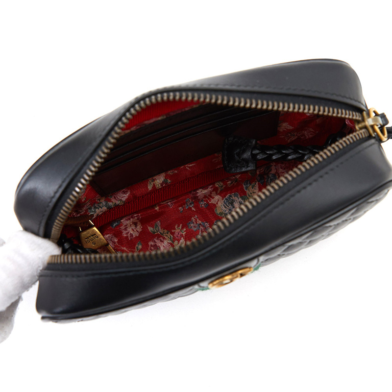 Túi Nữ Gucci Plain Leather Crossbody Logo Shoulder Bags 'Black' 