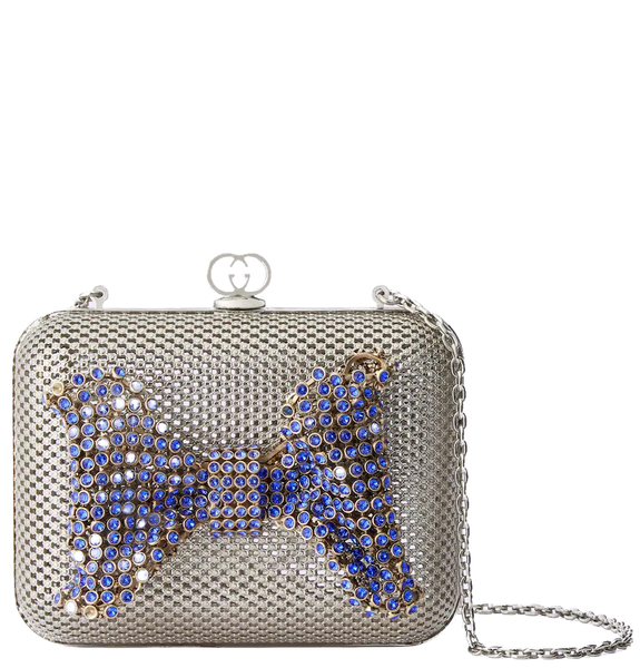  Túi Nữ Gucci Metal Handbag With Crystal Bow 'Silver' 