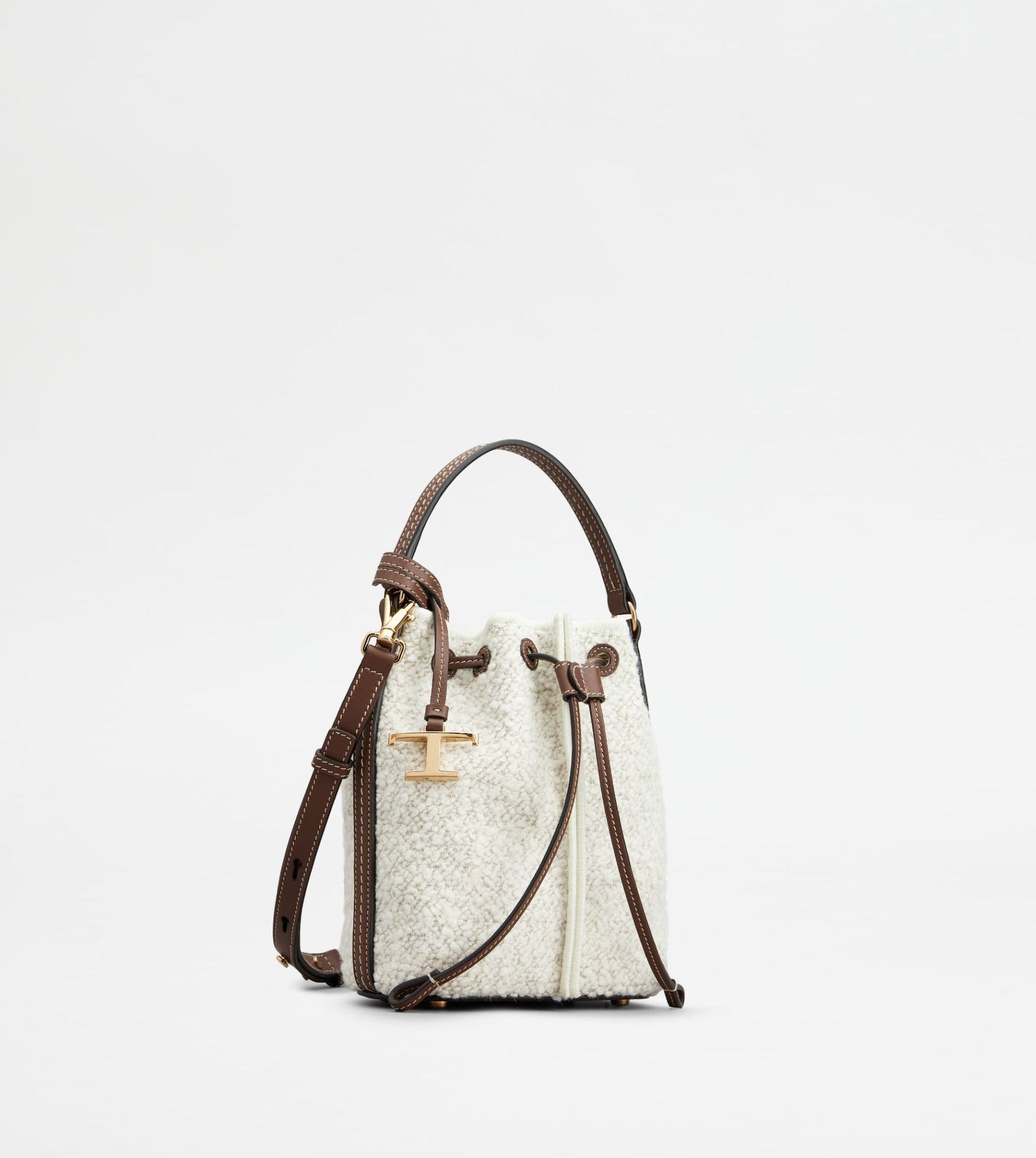  Túi Nữ Tod's Bucket Bag Bouclé Fabric Leather Micro 'White' 