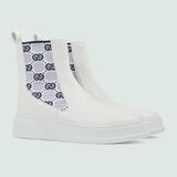  Giày Nam Gucci Boot With GG Jersey Leather 'White' 