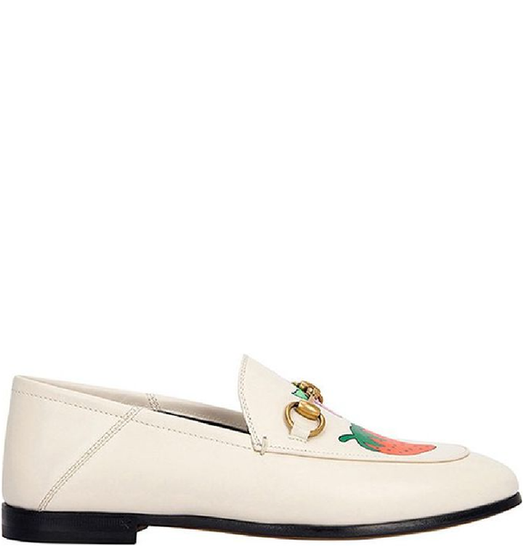  Giày Nữ Gucci Strawberry Print Horsebit Loafers 'White' 
