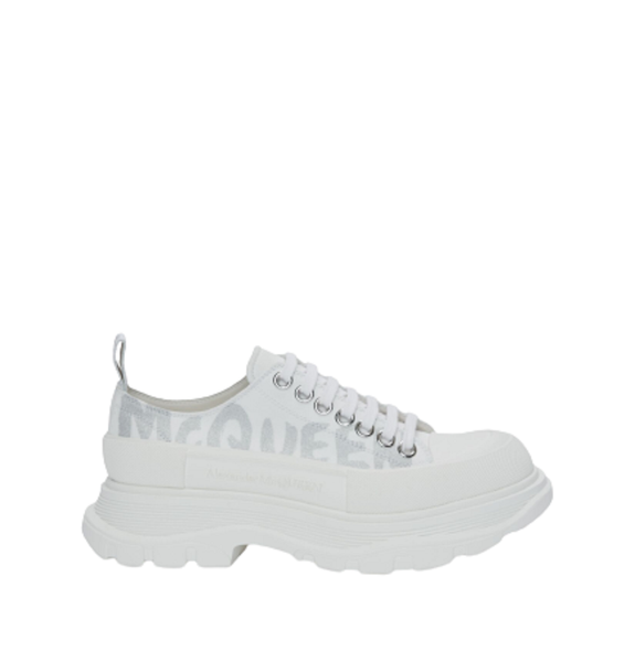  Giày Nữ Alexander McQueen Tread Slick Lace Up 'White Silver' 