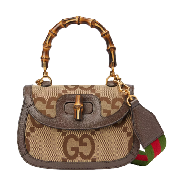  Túi Nữ Gucci Bamboo 1947 Jumbo GG Small Top Handle Bag 'Camel Ebony' 
