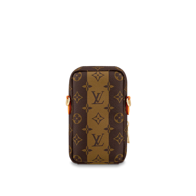  Túi Nam Louis Vuitton Flap Double Phone Pouch Monogram Stripes 'Brown Canvas' 