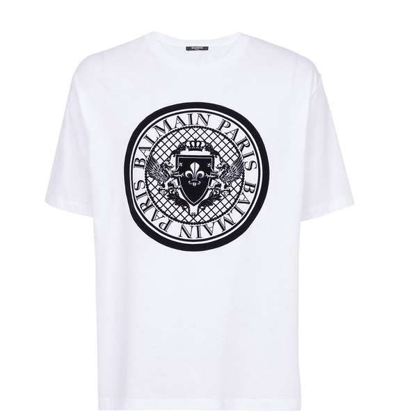  Áo Nam Balmain Flocked Balmain Medallion 'White' 