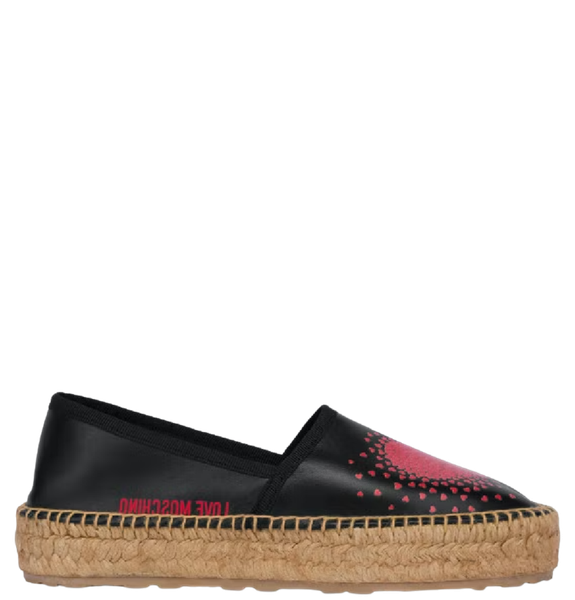  Giày Moschino Nữ Exploding Heart Calfskin Espadrilles 'Black' 