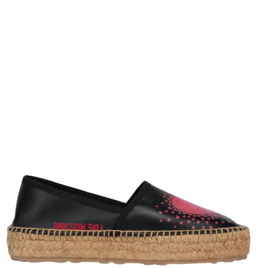  Giày Moschino Nữ Exploding Heart Calfskin Espadrilles 'Black' 