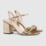  Dép Gucci Nữ Metallic Laminate Mid Heel Sandal 'Gold' 