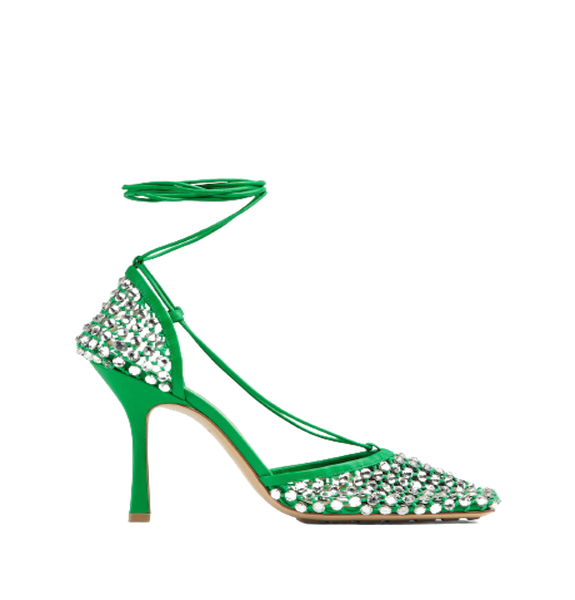  Giày Nữ Bottega Veneta Sparkle Stretch Lace-Up Sandal 'Parakeet Crystal' 