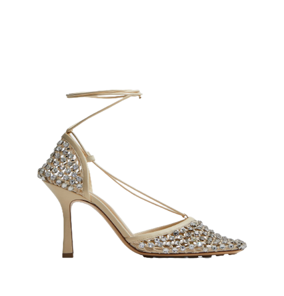  Giày Nữ Bottega Veneta Sparkle Stretch Lace-Up Sandal 'Toile' 