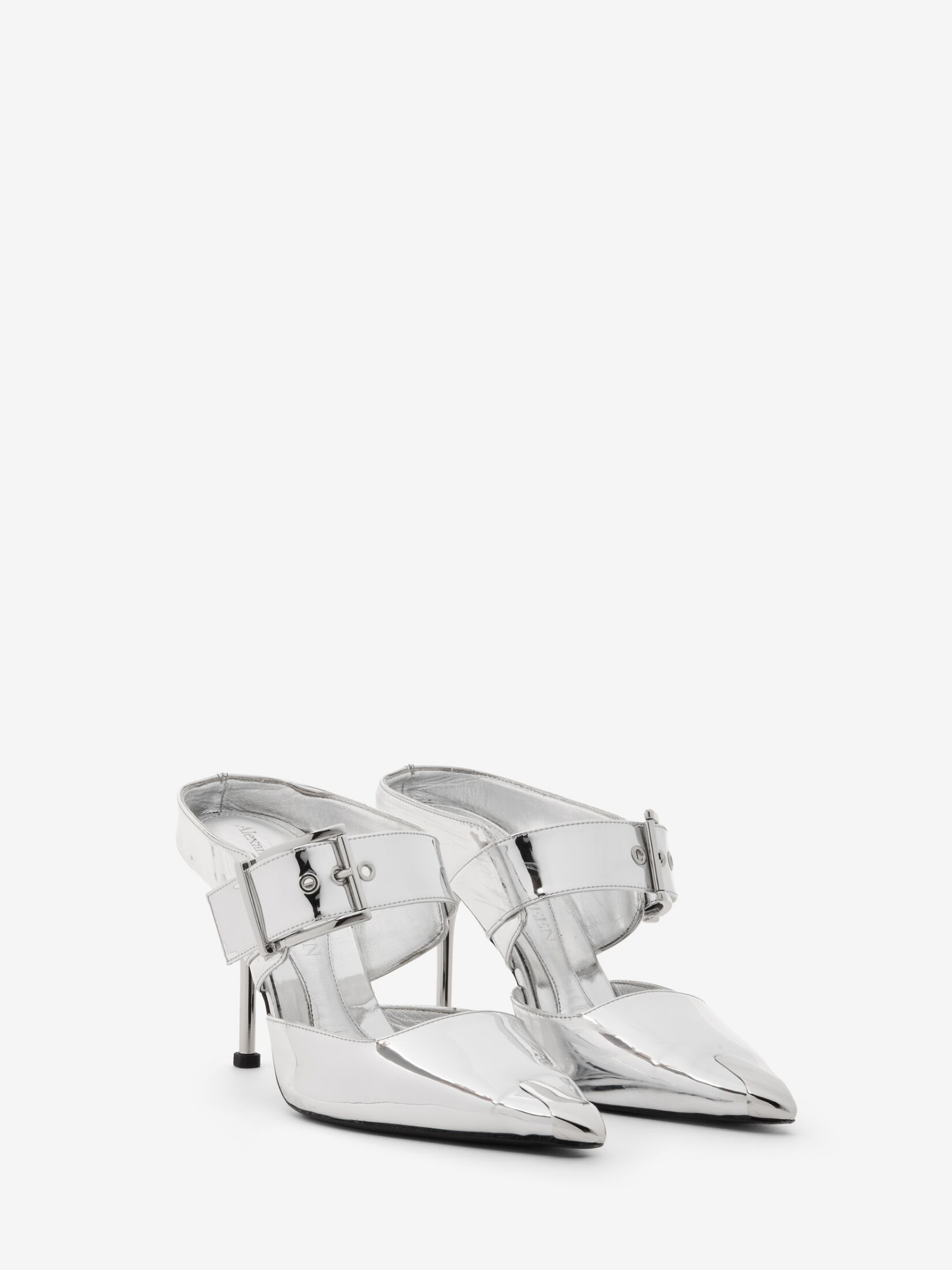  Giày Nữ Alexander McQueen Punk Buckle 'Silver' 