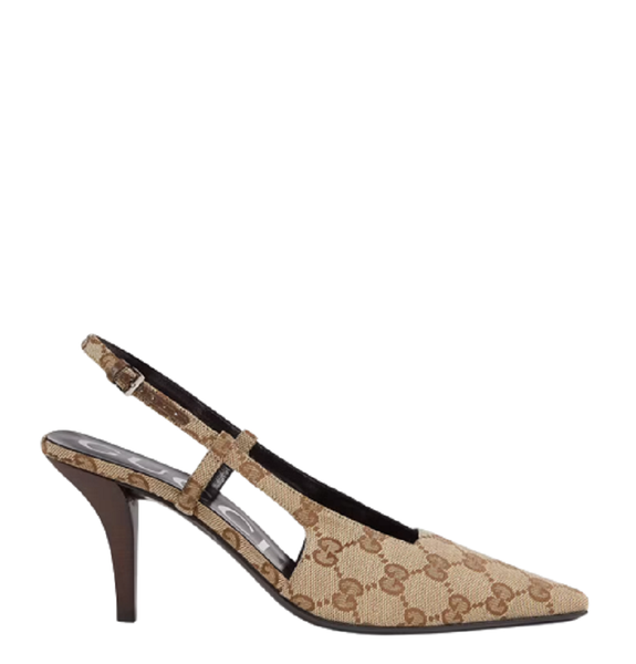  Giày Nữ Gucci GG Slingback Pump Original GG Canvas 'Beige Ebony' 