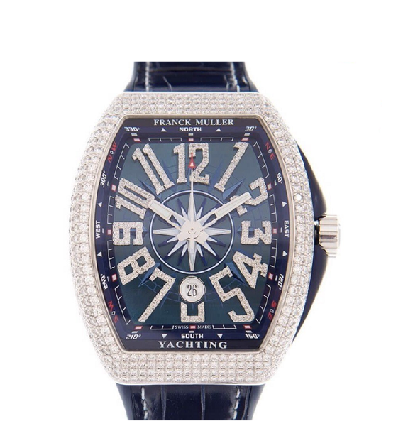  Đồng Hồ Nam Franck Muller Vanguard Yachting Steel Full Diamonds 'Silver' 