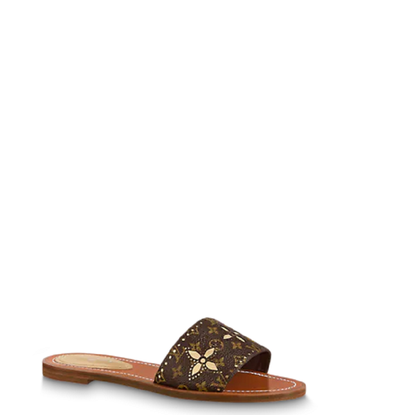  Dép Nữ Louis Vuitton Lock It Flat Mules Gold 