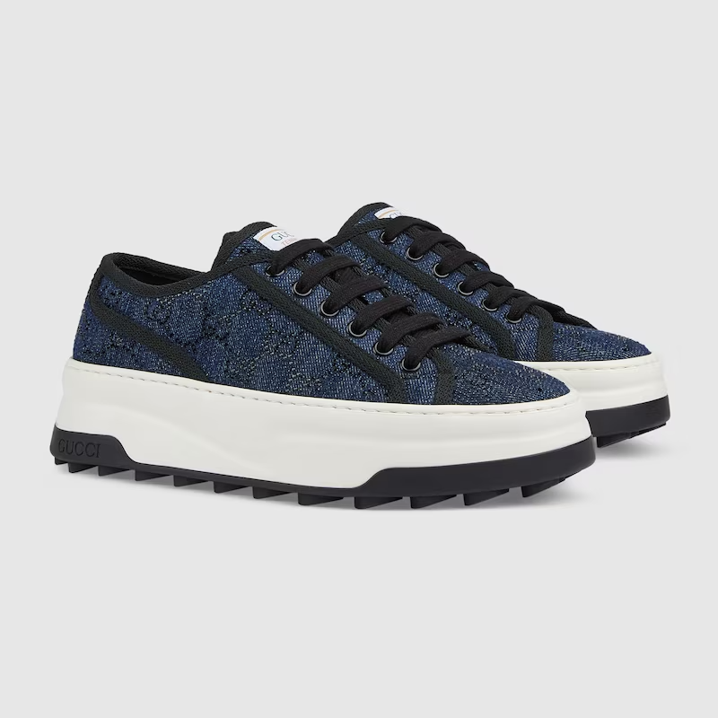  Giày Nữ Gucci GG Sneaker 'Blue Denim With Black GG Crystals' ‎ 