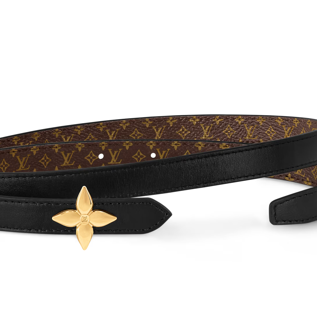  Thắt Lưng Nữ Louis Vuitton LV Mini Flowergram 15MM Reversible Belt 'Black' 