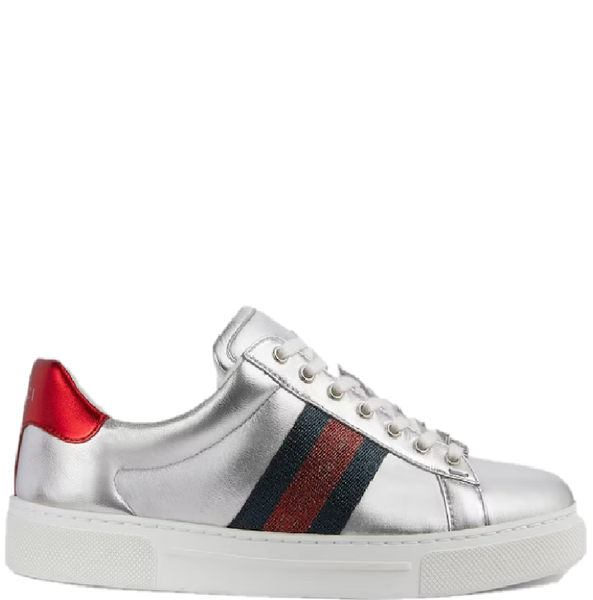 Giày Nữ Gucci Ace Trainer With Web 'Silver' ‎‎ 