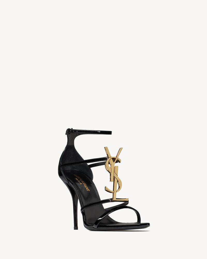  Giày Nữ Saint Laurent Cassandra Sandals In Patent Leather 'Black' 