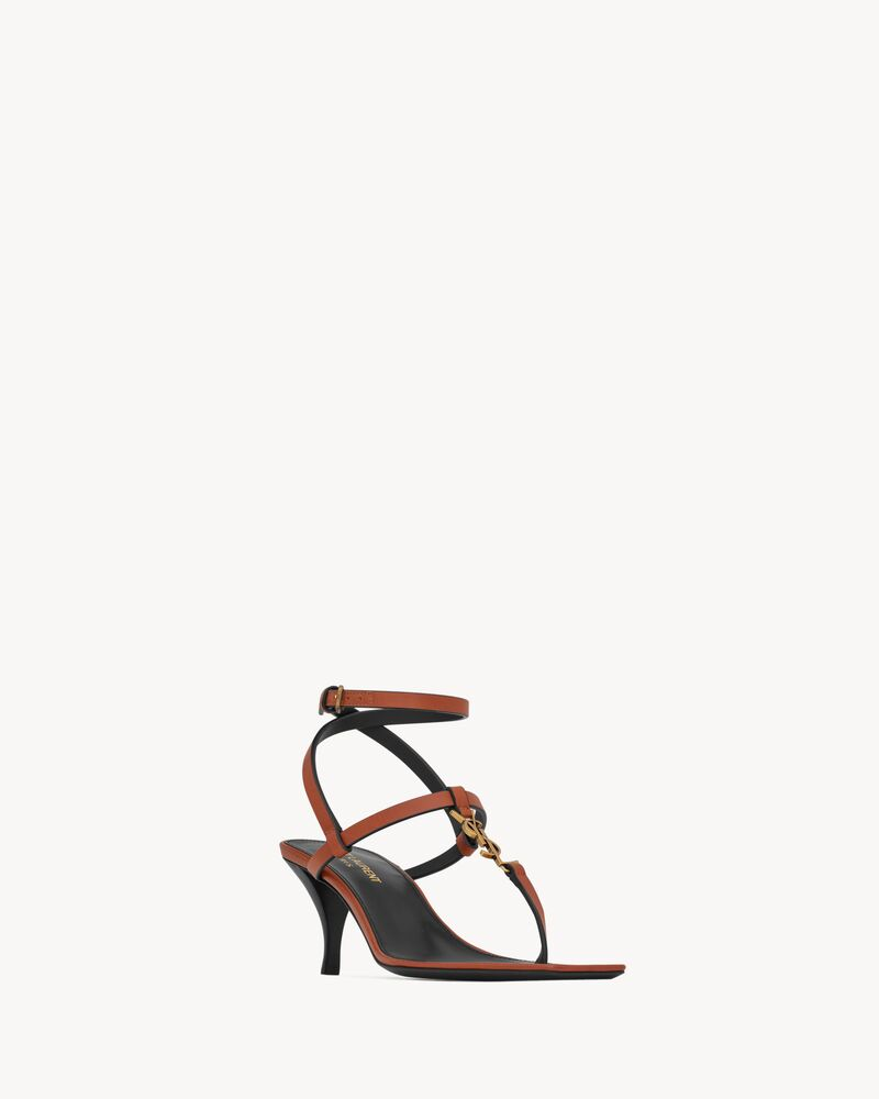  Giày Nữ Saint Laurent Cassandra Sandals In Smooth Leather 'Papaya' 