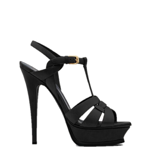  Giày Nữ Saint Laurent Tribute Platform Sandals In Smooth Leather 'Black' 