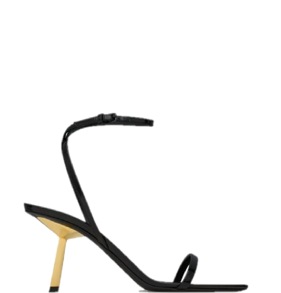  Giày Nữ Saint Laurent Lee Sandals In Glazed Leather 'Black' 