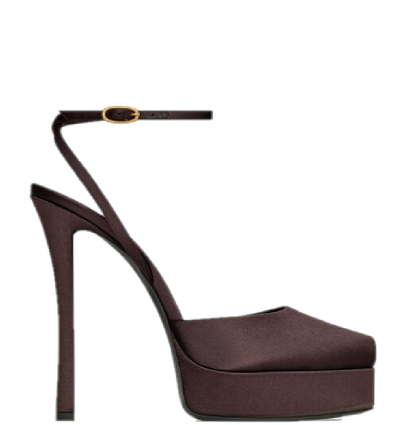  Giày Nữ Saint Laurent La Scandale Platform Sandals In Satin Crepe 'Dark Brown' 