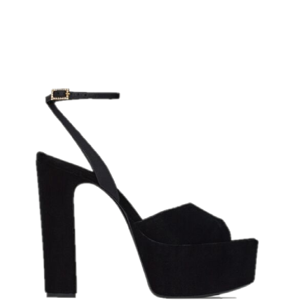  Giày Nữ Saint Laurent Jodie Platform Sandals In Velvet 'Black' 