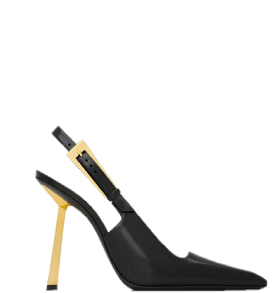  Giày Nữ Saint Laurent Lee Slingback Pumps In Glazed Leather 'Black' 