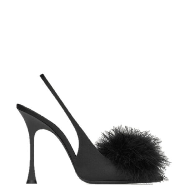  Giày Nữ Saint Laurent Paradis Sandals In Satin And Feathers 'Black' 