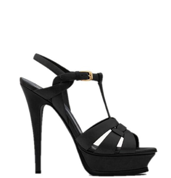  Giày Nữ Saint Laurent Tribute Platform Sandals In Smooth Leather 'Black' 