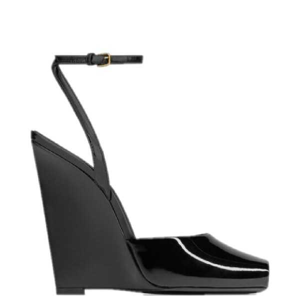  Giày Nữ Saint Laurent La Scandale Wedges In Patent Leather 'Black' 