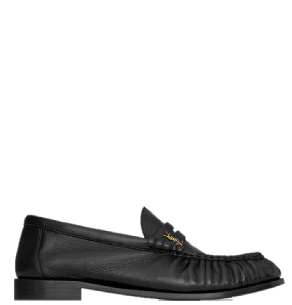  Giày Nam Saint Laurent Le Loafer Penny Slippers In Shiny Creased Leather 'Black' 