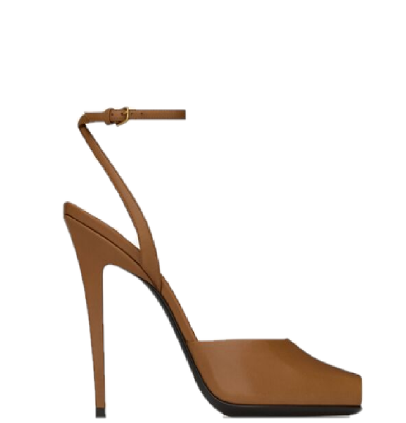  Giày Nữ Saint Laurent La Scandale Sandals In Smooth Leather 'Brown' 