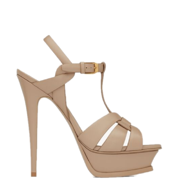  Giày Nữ Saint Laurent Tribute Platform Sandals In Smooth Leather 'Dark Beige' 
