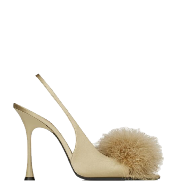  Giày Nữ Saint Laurent Paradis Sandals In Satin And Feathers 'Cream' 